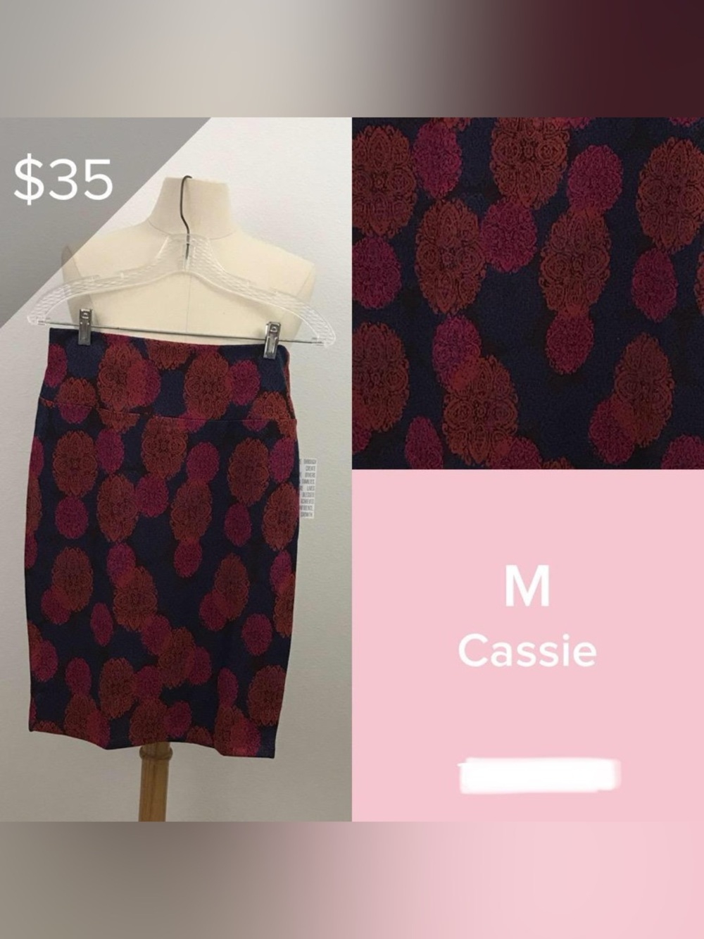 Patterned Pencil Skirt - Navy with Pink & Orange Accents